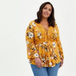 TORRID NWT Yellow Floral Gauze Lace-Up Babydoll 💛
